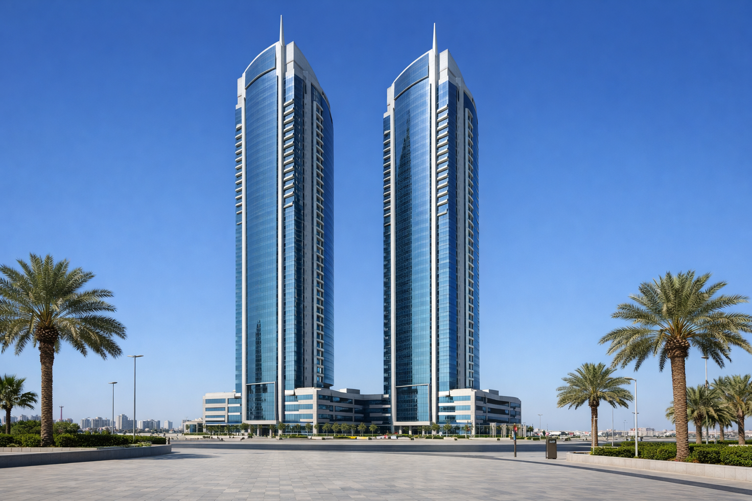 Julphar Towers in Al Nakheel, Ras Al Khaimah — premier commercial office location with harbour views